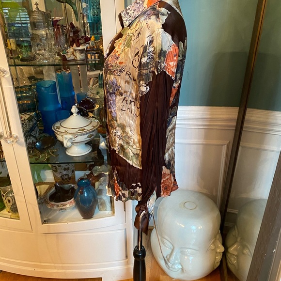 Roberta Cavalli multicolor, floral, print blouse button front wrist with ties XL - Picture 3 of 6